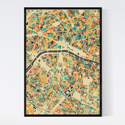 Paris Stadtplan - Mosaik - B2 - Gerahmtes Poster