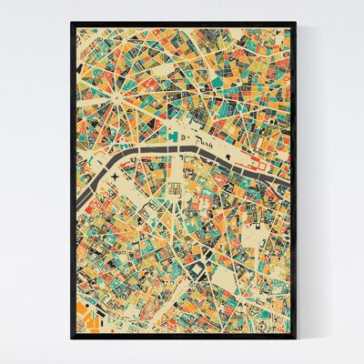 Plan de la ville de Paris - Mosaïque - B2 - Poster encadré