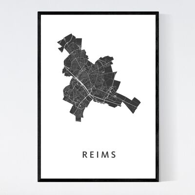 Mapa de la ciudad de Reims - B2 - Póster enmarcado