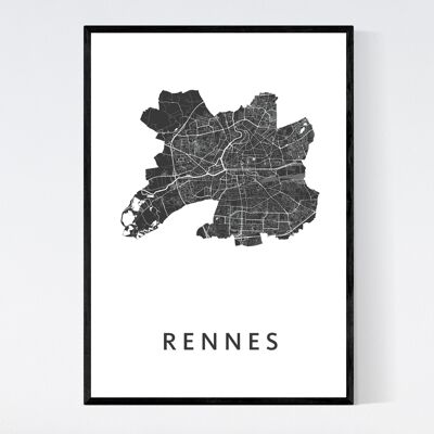 Mapa de la ciudad de Rennes - B2 - Póster enmarcado