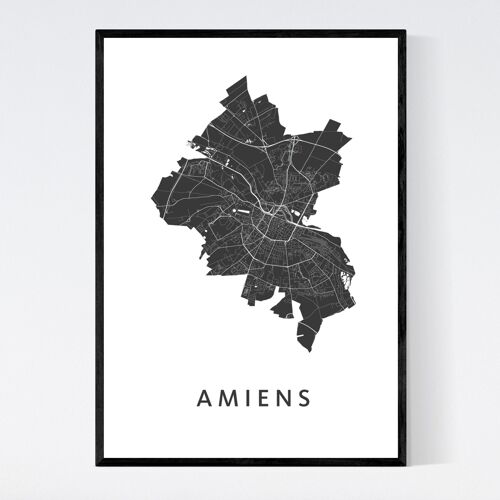 Amiens City Map - A3  - Framed Poster
