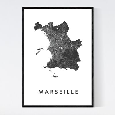Mapa de la ciudad de Marsella - A3 - Póster enmarcado