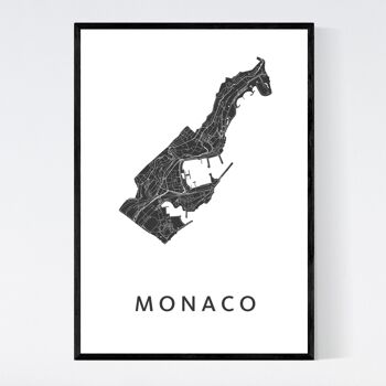 Carte de la ville de Monaco - A3 - Poster encadré 1