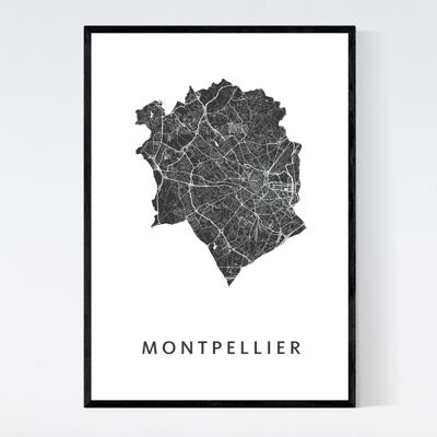 Montpellier City Map - A3 - Framed Poster