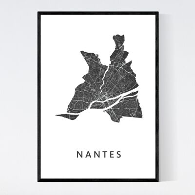 Mappa della città di Nantes - A3 - Poster con cornice