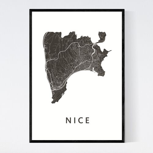 Nice City Map - A3 - Framed Poster