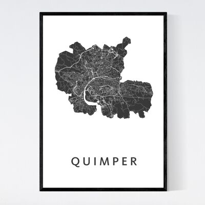 Mappa della città di Quimper - A3 - Poster con cornice