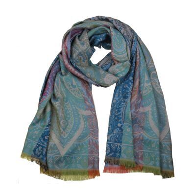 PALMYRE turquoise jacquard woven shawl