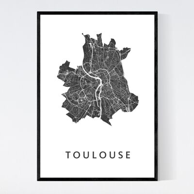 Mapa de la ciudad de Toulouse - A3 - Póster enmarcado