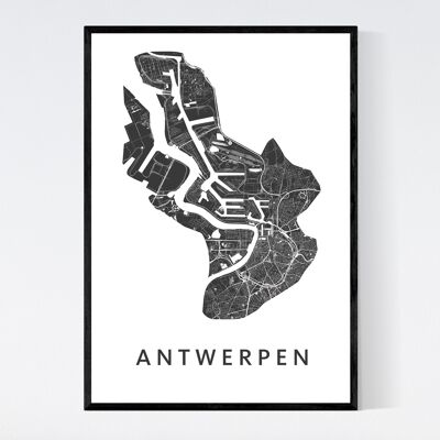 Mapa de la ciudad de Amberes - B2 - Póster enmarcado