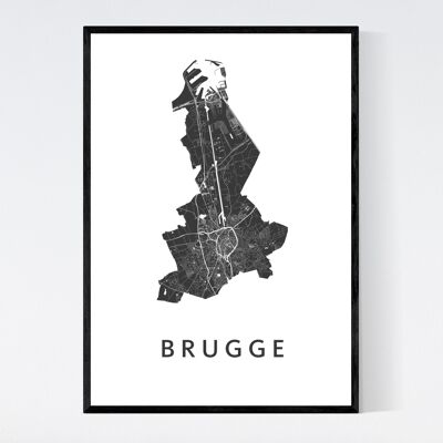 Mapa de la ciudad de Brujas - B2 - Póster enmarcado
