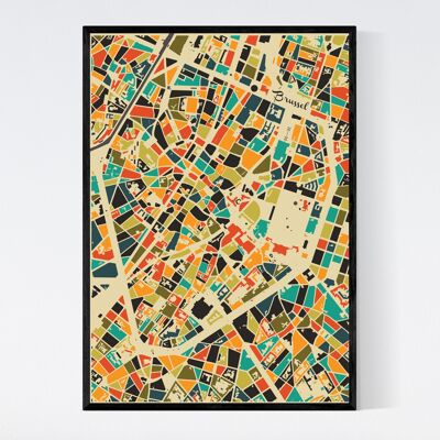 Mappa della città di Bruxelles - Mosaico - B2 - Poster con cornice