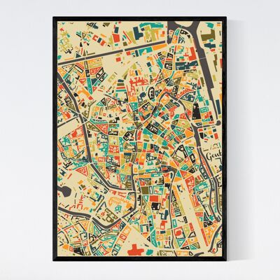 Mappa della città di Gent - Mosaico - B2 - Poster con cornice