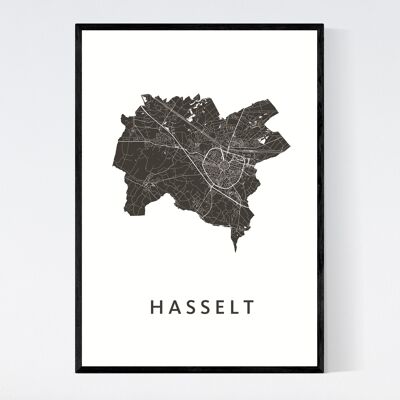 Hasselt Stadtplan - B2 - Gerahmtes Poster