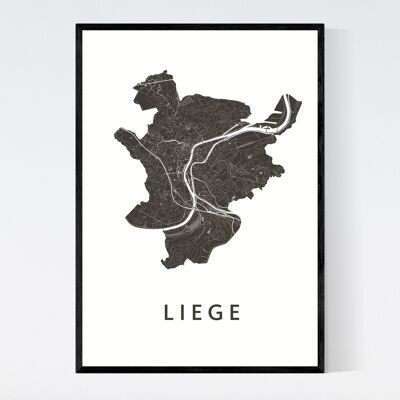 Mapa de la ciudad de Leige - B2 - Póster enmarcado