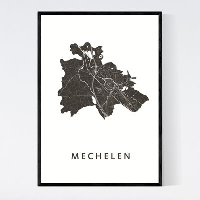 Mapa de la ciudad de Mechelen - B2 - Póster enmarcado
