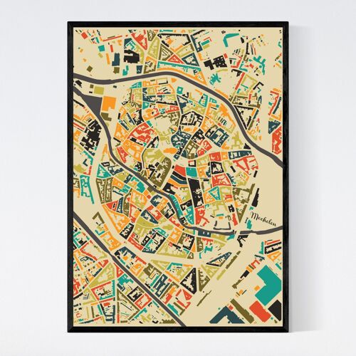 Mechelen City Map - Mosaic - B2 - Framed Poster