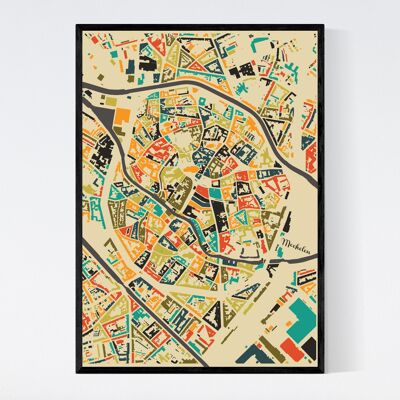Mappa della città di Mechelen - Mosaico - B2 - Poster con cornice