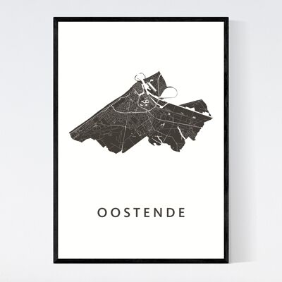 Mappa della città di Ostenda - B2 - Poster con cornice
