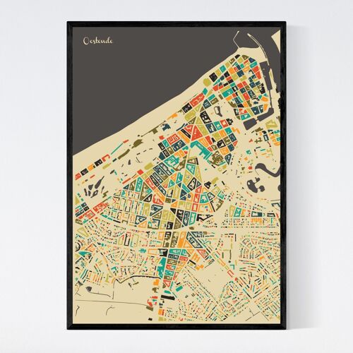 Oostende City Map - Mosaic - B2  - Framed Poster