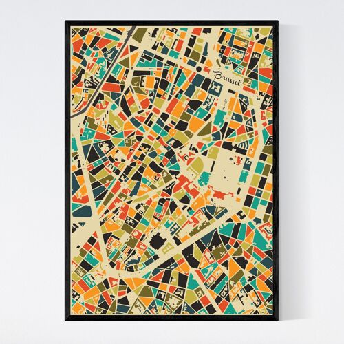 Brussel City Map - Mosaic - A3  - Framed Poster