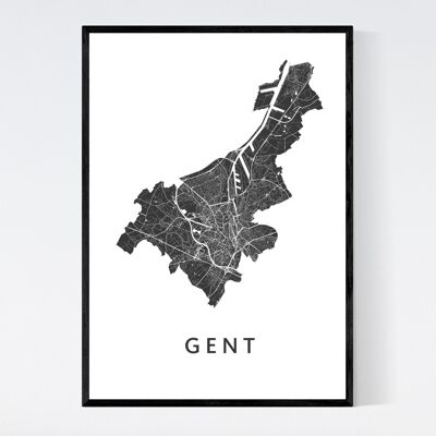 Mapa de la ciudad de Gent - A3 - Póster enmarcado