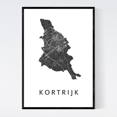 Mappa della città di Kortrijk - A3 - Poster con cornice