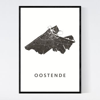 Carte de la ville d'Ostende - A3 - Poster encadré 1