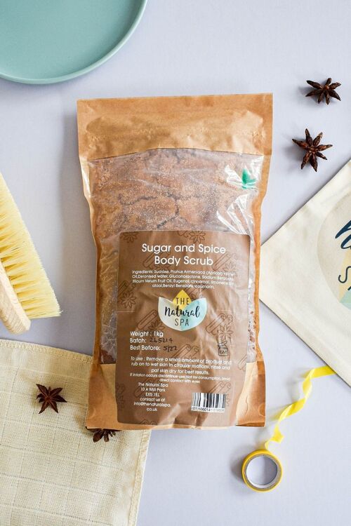Spiced Body Scrub 1kg Bulk Bag - Vegan - Natural exfoliator with essential oils and apricot oil - Bulk refill pouch