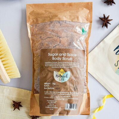 Spiced Body Scrub 1kg Bulk Bag - Vegano - Exfoliante natural con aceites esenciales y aceite de albaricoque - Bolsa de recarga a granel