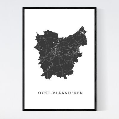 Mapa de Oost-Vlaanderen - A3 - Póster enmarcado