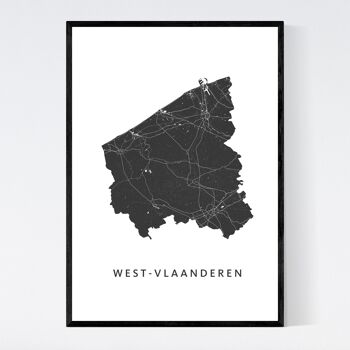 Carte de la Flandre occidentale - A3 - Poster encadré 1