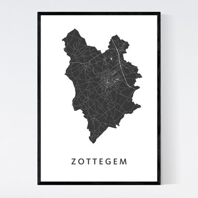 Mappa della città di Zottegem - A3 - Poster con cornice