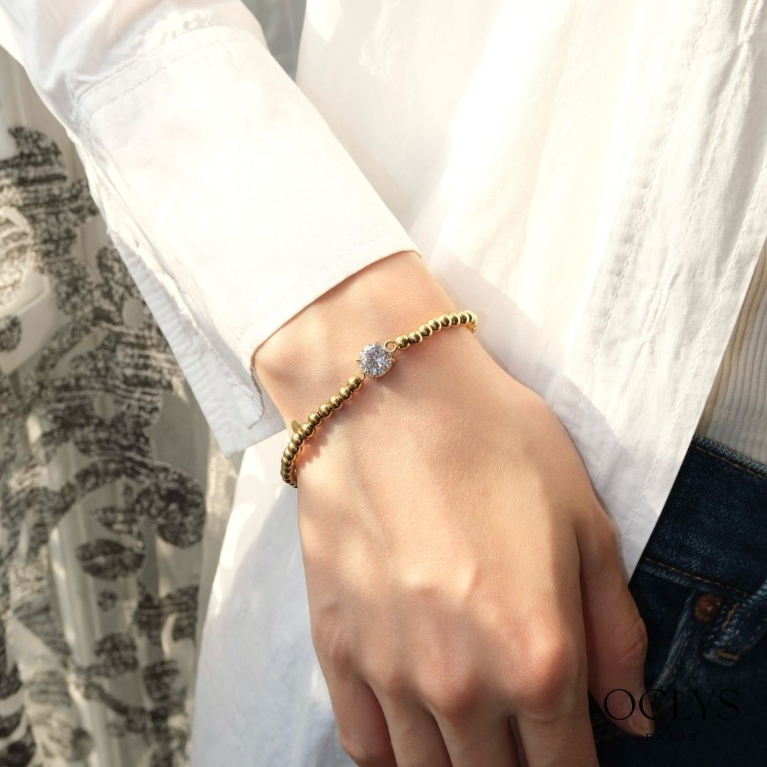 elastic bracelet with rhinestone balls, stainless steel