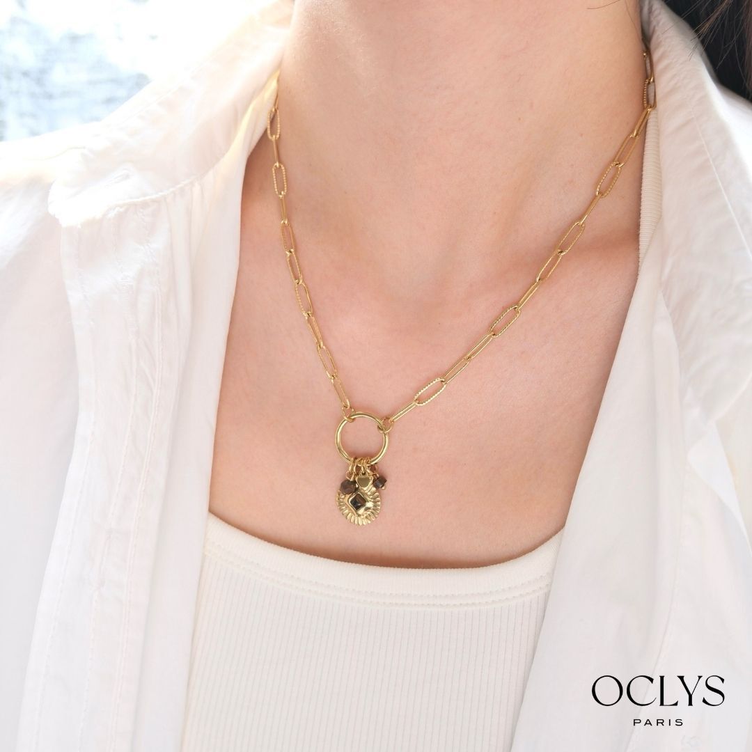 Viviane Gold-Plated Stainless Steel Natural Stone Charm Necklace