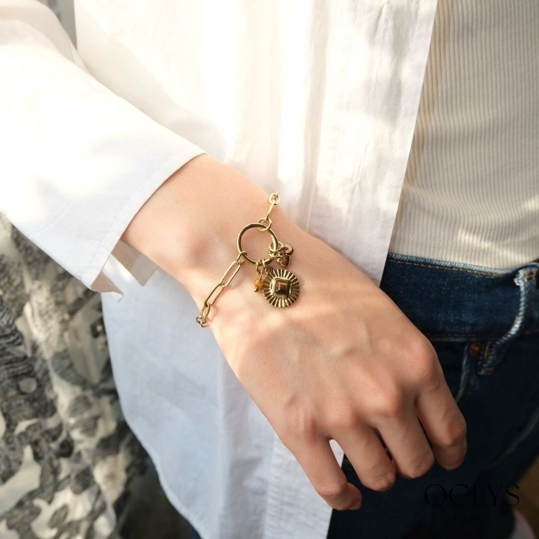 Viviane Gold-Plated Stainless Steel Natural Stone Charm Bracelet