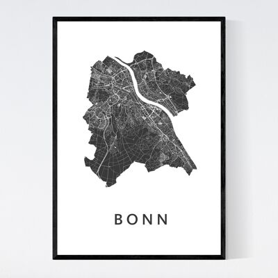 Mapa de la ciudad de Bonn - B2 - Póster enmarcado