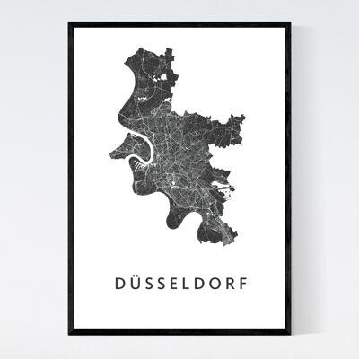 Mapa de la ciudad de Dusseldorf - B2 - Póster enmarcado