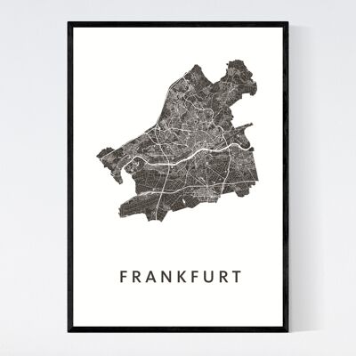 Mapa de la ciudad de Frankfurt - B2 - Póster enmarcado
