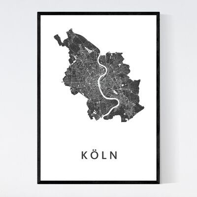 Mapa de la ciudad de Colonia - B2 - Póster enmarcado