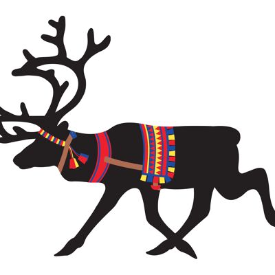 Trivet Mat Reindeer, black, Sami-print