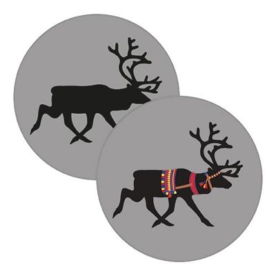 Coaster Reindeer, grey, Multi-color print