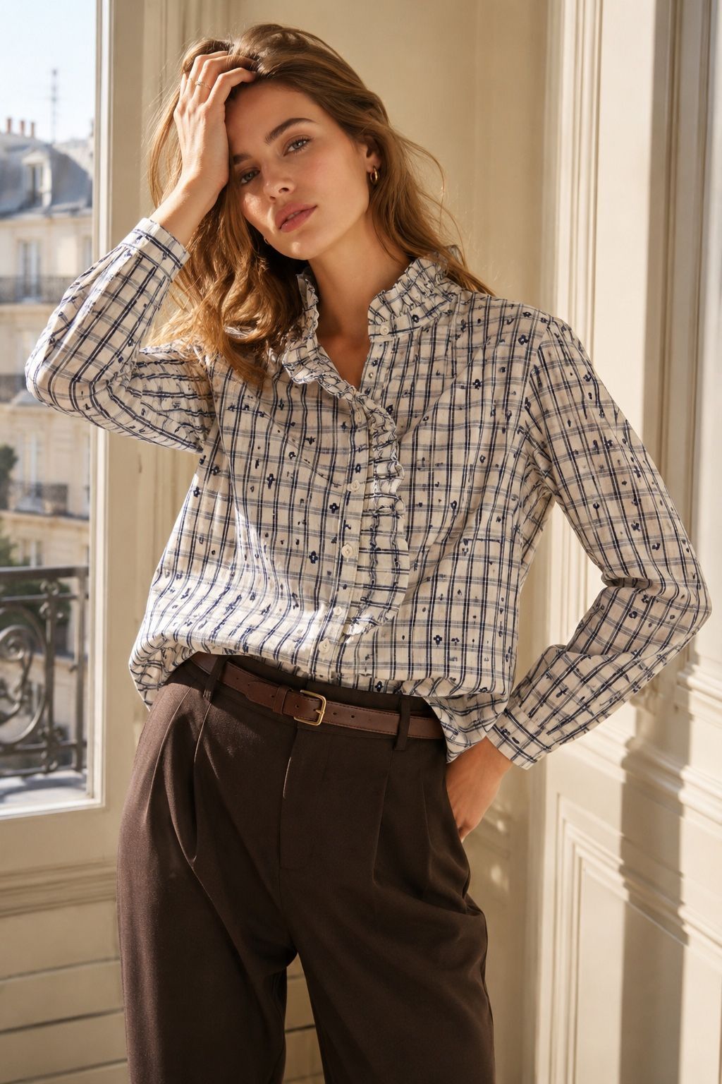Chemise à Carreaux et Fleurs à Volants