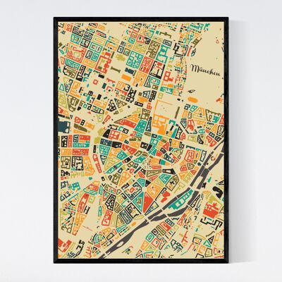 Stadtplan München - Mosaik - B2 - Gerahmtes Poster