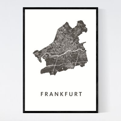 Mapa de la ciudad de Frankfurt - A3 - Póster enmarcado