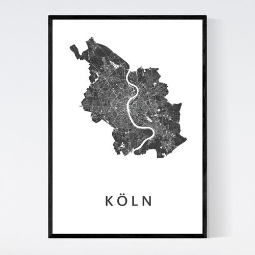 Köln City Map - A3 - Framed Poster