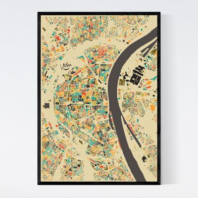 Mapa de la ciudad de Colonia - Mosaico - A3 - Póster enmarcado