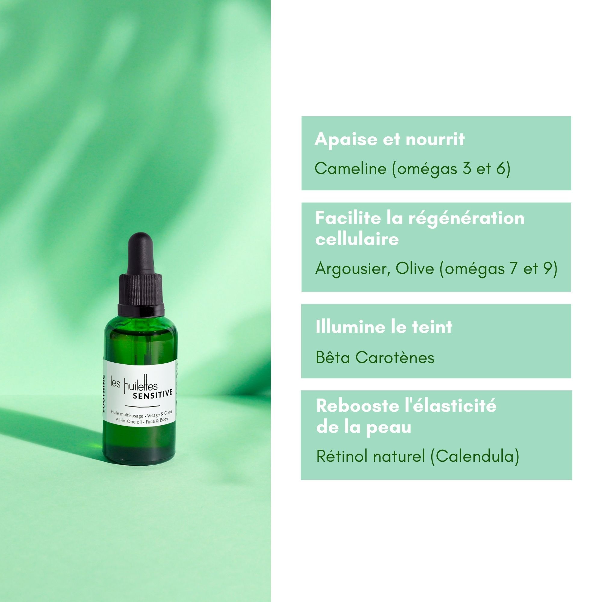 Sérum Visage Apaisant Haute Tolérance - SENSITIVE - Soin Bio (15ml) | Les Huilettes