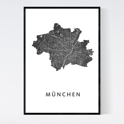 Mapa de la ciudad de München - A3 - Póster enmarcado