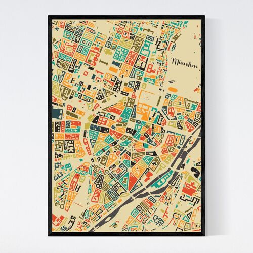 Müchen City Map - Mosaic - A3 - Framed Poster